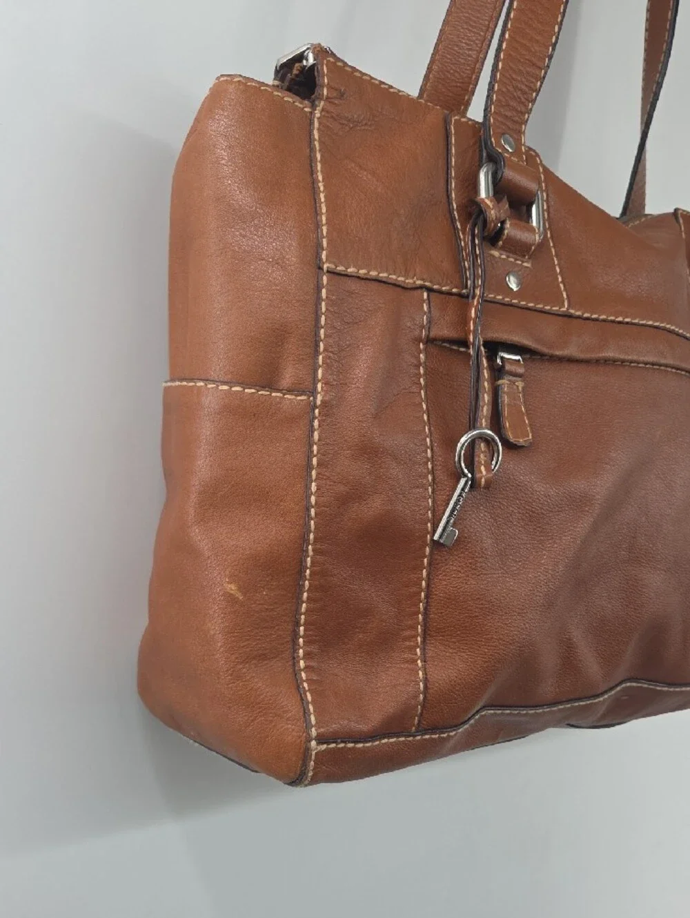 Large Fossil Tan Leather Shoulder Bag